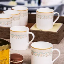 SONAKI White Bone China Printed Coffee Mug - Set of 6-picture-22