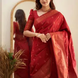 FINFOL Woven Design Zari Silk Blend Handloom Banarasi Saree image 4