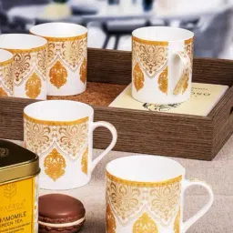 SONAKI White Bone China Printed Coffee Mug - Set of 6-picture-20