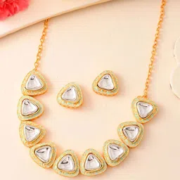 DASTOOR Gold-Plated Stone Studded Necklace & Earrings-picture-39