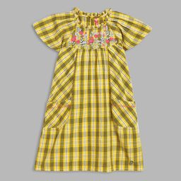 Blue Giraffe Checked Girls A-Line Dress-picture-49
