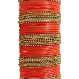 LLL FASHION Set Of 40 Orange Glass Artificial Stones & Beads Bangle-picture-18