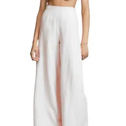 PATRORNA White Loose Fit Mid Rise Palazzos-picture-24