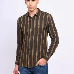 Lee Brown Cotton Slim Fit Striped Shirt-picture-17