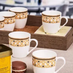 SONAKI White Bone China Printed Coffee Mug - Set of 6 image 5