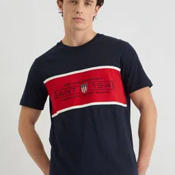 GANT Men Colourblocked Round Neck Cotton T-shirt-picture-27