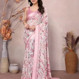 Styleveda Printed Pure Georgette Zari Saree-image-64
