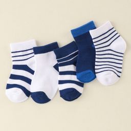 Honeyhap Premium Cotton Bamboo Antibacterial Ankle Length SolidSocks Pack Of 5 - Navy Blue & White-picture-5