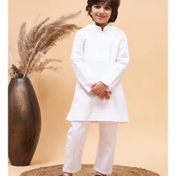 JBN Creation Full Sleeves Solid  Kurta Pyjama Set - White-picture-19