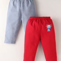 Ben Benny Interlock Knit Full Length Lounge Pants with Striped & Elephant Print Pack of2 - Red & Blue-picture-11