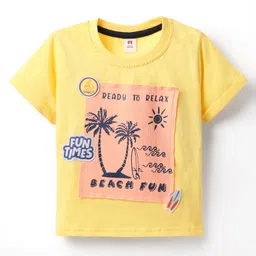 ToffyHouse Single Jersey Knit Half Sleeves T-Shirt with Beach Theme Print & Patch Detailing - Lemon-picture-18