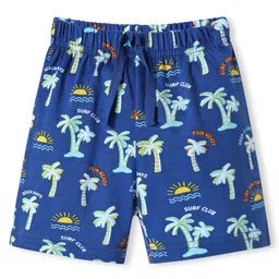 Babyhug Cotton Knit Mid Thigh Length Shorts with Beach Theme Print - Blue-image-25