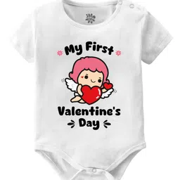 Baby Buzz Valentines Day Theme 100% Cotton Half Sleeves My First Valentines Day Text Printed Onesie - White-picture-27