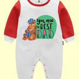 The Peppy Tend 100% Cotton Fathers Day Theme Full Sleeves You Are The Best Dad Text Printed Romper - White & Red-picture-32