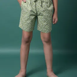 CRIMSOUNE CLUB Cotton Woven Leaves Printed Shorts - Green-picture-21