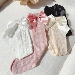 Kidofash Pack Of 4 Bow Applique Detailed & Self Designed Socks - Dark Pink-picture-12