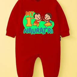 The Peppy Tend 100% Cotton Knit Navratri Theme Full Sleeves My 1st Navratri Text Printed Romper - Red-picture-14