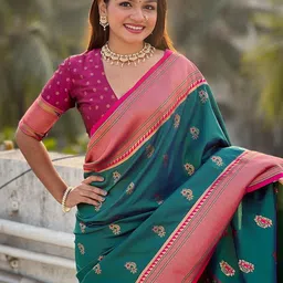 ELITE WEAVES Floral Woven Design Zari Paithani Saree image 5