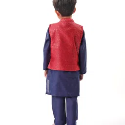 Babyhug Woven Full Sleeves Solid Kurta Pyjama Set With Sequins Embroidered Jacket - Navy Blue image 2