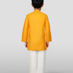 JBN Creation Cotton Woven Ganesh Chaturthi Theme Full Sleeves Lord Ganesha Printed Kurta Pyjama Set - Orange image 3