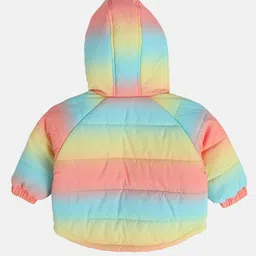 MINI KLUB Cotton Woven Full Sleeves Solid Heavy Winter Hooded Ombre Jacket - Blue & Pink image 3