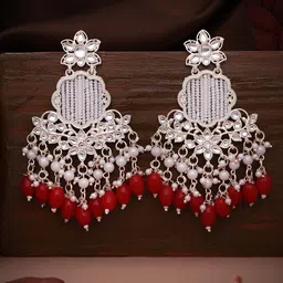 MEIRA JEWELLERY Silver-Plated Artificial Stones Studded & Beaded Contemporary Chandbalis image 2