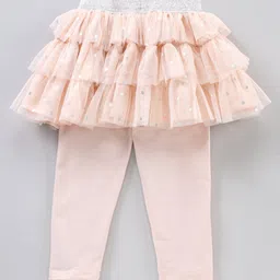 Babyhug Knee Length Flared Skirt With Leggings Glitter Print - Peach image 3