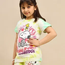 Kidsville Cotton Peanuts Featuring Half Sleeves Snoopy Printed Tee -Yellow & Red image 4