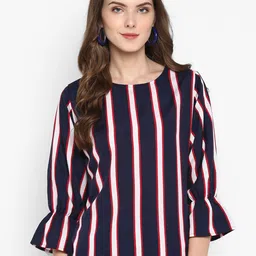 Indietoga Striped Bell Sleeve Crepe Top-picture-20