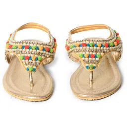 LIL PITAARA Beads Embellished Zari Sandals - Gold image 5