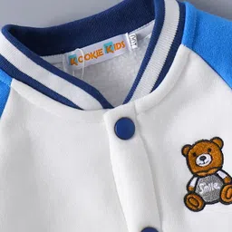 Kookie Kids Full Raglan Sleeves Front Open Winter Wear Set With Teddy Appliques - Blue & White image 4