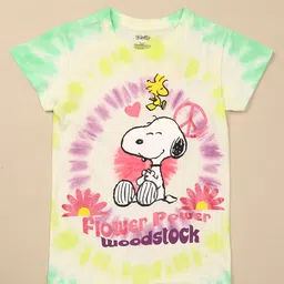 Kidsville Cotton Peanuts Featuring Half Sleeves Snoopy Printed Tee -Yellow & Red image 5