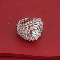 Kushal's Fashion Jewellery White Rhodium-Plated Party Zircon Finger Ring-picture-28