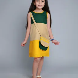 Pink Chick Girls Colourblocked Cotton A-Line Dress With Matching Sling & Bow Clip-picture-37