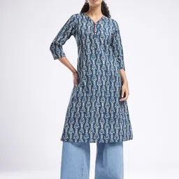 fusion by glitchez Ethnic Motifs Printed V-Neck A-Line Kurta image 3