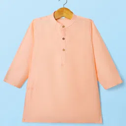 Babyhug Full Sleeves Kurta Pyjama Set With Embroidered Long Jacket - Peach image 5