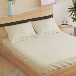 Home Centre Zepher Off White Checked Cotton 300 TC King Bedsheet Set 1.95 m x 1.80 m-picture-44