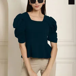 Metronaut Women Pack Of 2 Puff Sleeve Peplum Top-picture-15