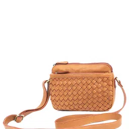 Celtic Textured Leather Structured Sling Bag with Cut Work image 2