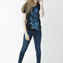 Huetrap Women Black Printed Round Neck T-shirt-picture-13