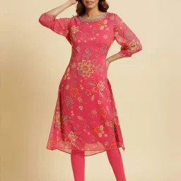 W Pink Printed A Line Kurta-picture-25