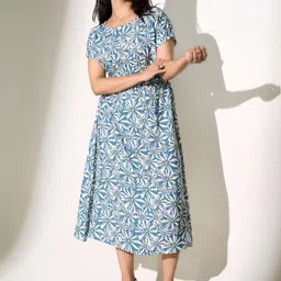 R.Code by The Roadster Life Co. Women Floral Printed Smocked Detail A-Line Midi Dress-picture-24