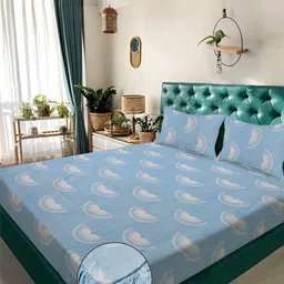 KLOTTHE Blue Geometric 300 TC Double Size Fine Bedsheet With Pillow Covers - 98 x 88 In-picture-31