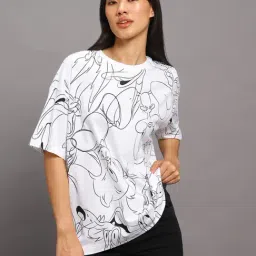 Bewakoof White Cotton Printed Oversized T-Shirt-image-41