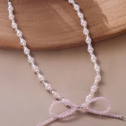 Rubans Rhodium-Plated Bow Pendant With Beads Necklace image 2