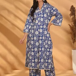 SANSKORI Women Floral Printed Regular Pure Cotton Kurta with Trousers-picture-20