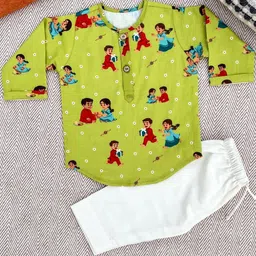 Bhaakur Kids Printed Round Neck Long Sleeves Organic Cotton Kurta And Pyjamas image 4
