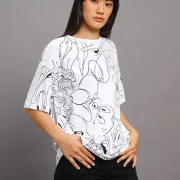 Bewakoof Official Looney Tunes Merchandise Women's White All Over Printed Oversized T-shirt image 3
