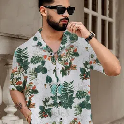 RAHI TRENDZ Men Modern Relaxed Fit Floral Printed Cuban Collar Casual Shirt-picture-34
