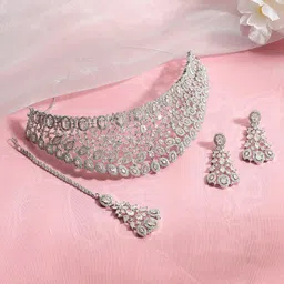 justpeachy Rhodium-Plated American Diamond Studded Jewellery Set-picture-12